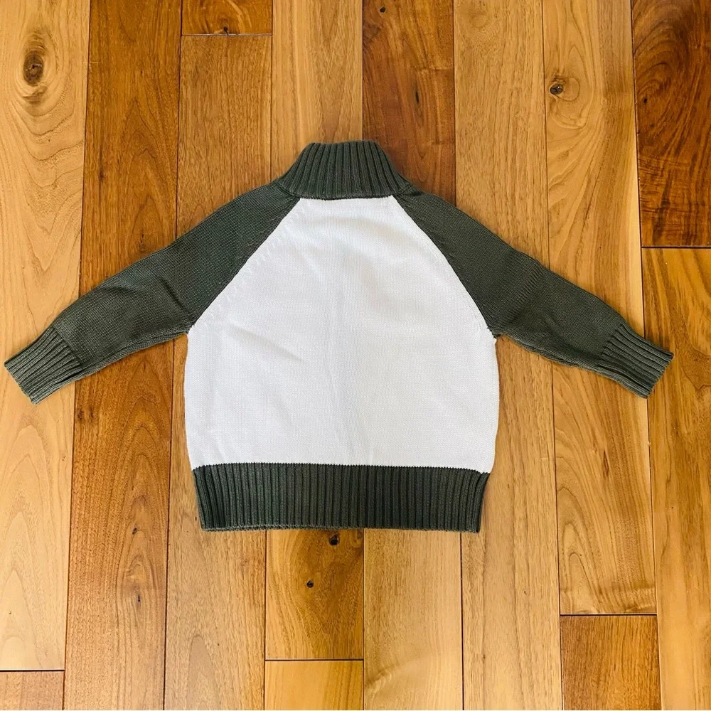 DKNY Full Zip Cotton Sweater Cardigan Off White and Olive Kids size 2T
